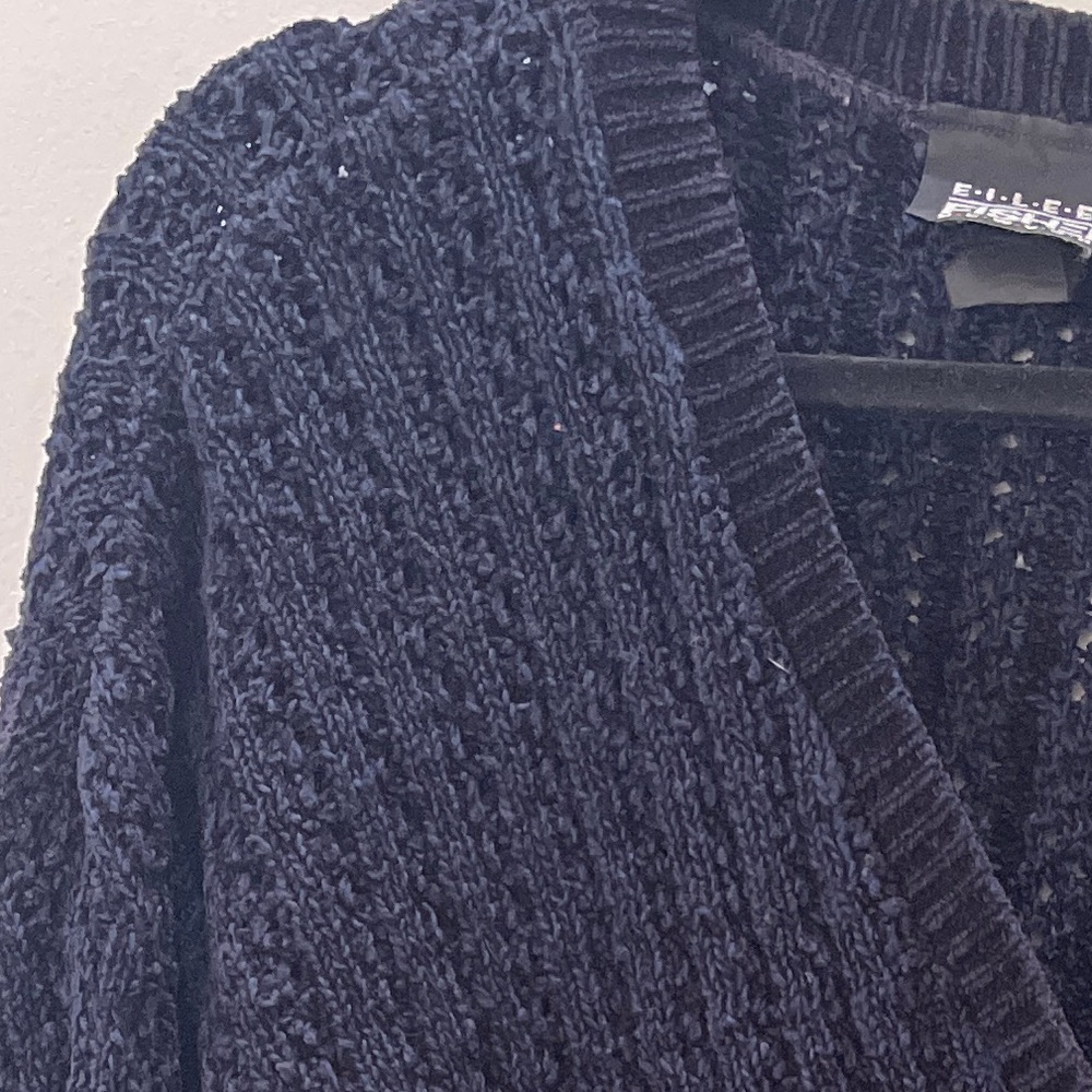 Vintage Eileen Fisher Navy Blue Chenille Long Sleeved Cardigan Sweater S - Picture 3 of 6